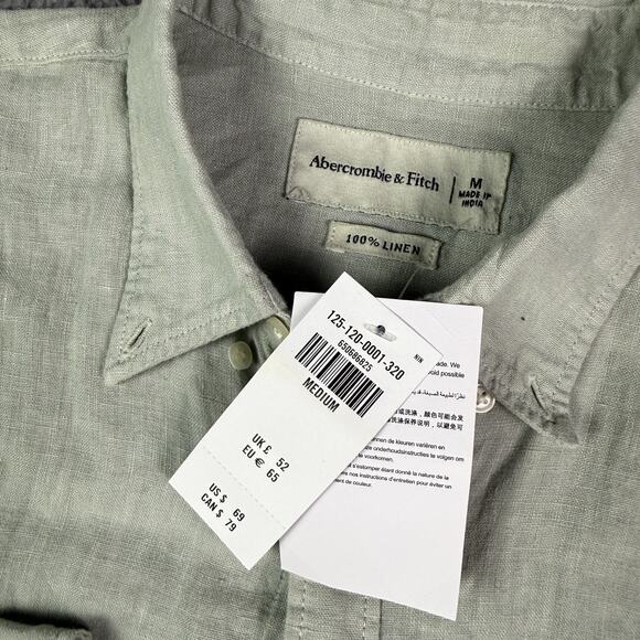 Abercrombie & Fitch Shirt Mens M Light Green 100% Linen Beach Lightweight NEW - Picture 4 of 10